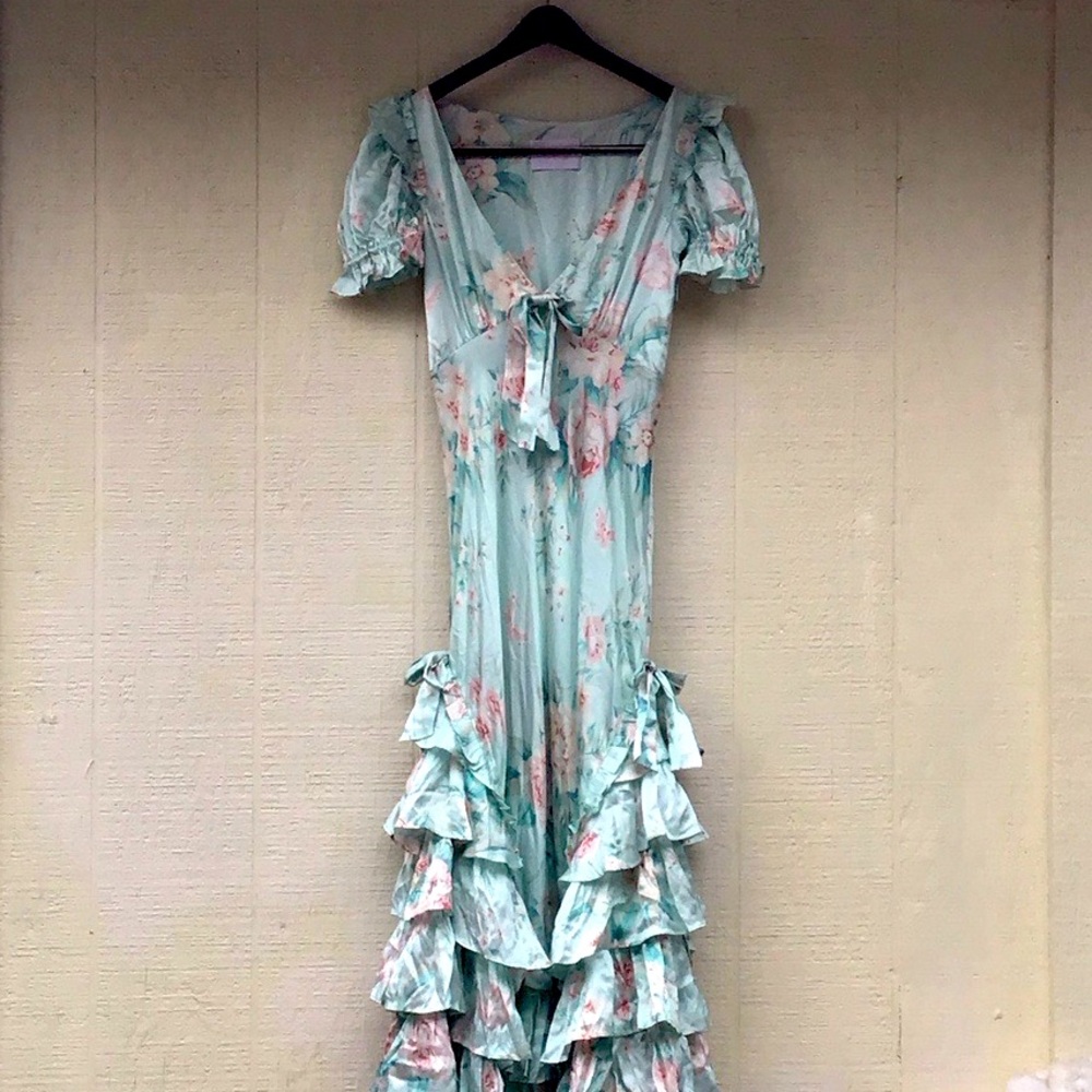 Selkie gatsby mint julep slip floral ruffle bows Dress